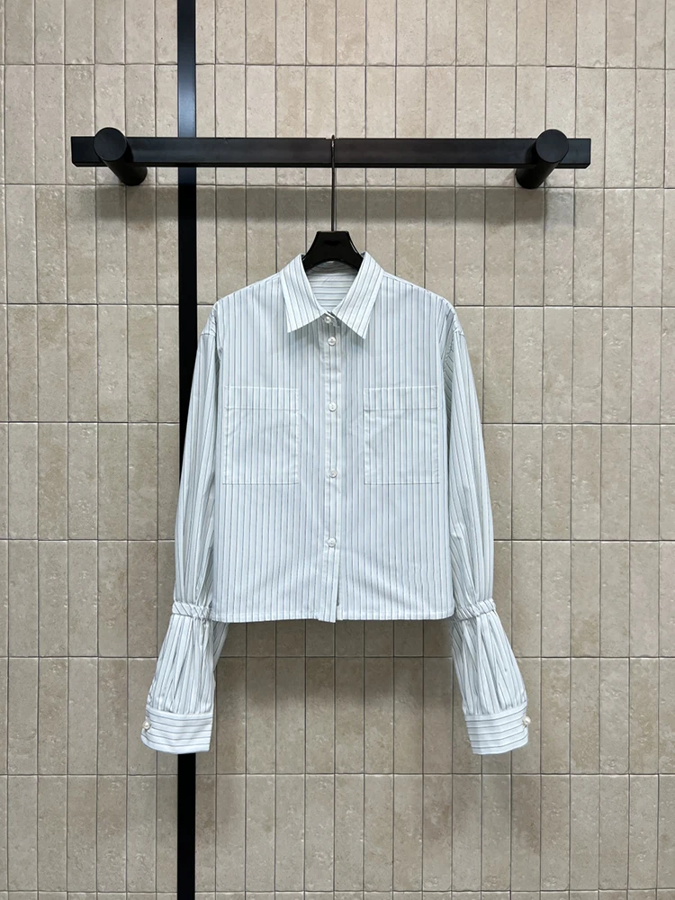 

SVORYXIU Autumn 2025 New Style Casual Style Turn-down Collar Striped Short Style Shirt Women's Fashion Loose Vintage Shirt