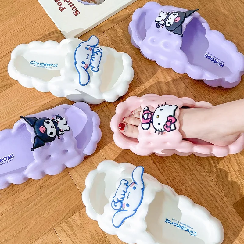 Anime Sanrio Hello Kitty Slippers Kuromi Women Indoor Slippers Comzy Anti-Slip House Flat Slipper Couples Slides Spring Summer