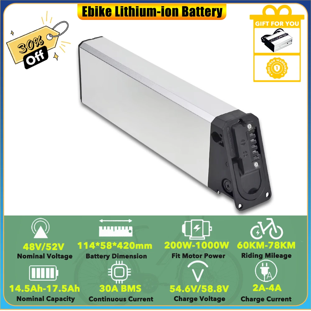 

Дания Mate X 750 Вт 250 Вт Ebike 48 В 17,5 Ач 52 В 17,5 Ач Сменная литий-ионная аккумуляторная батарея с зарядным устройством