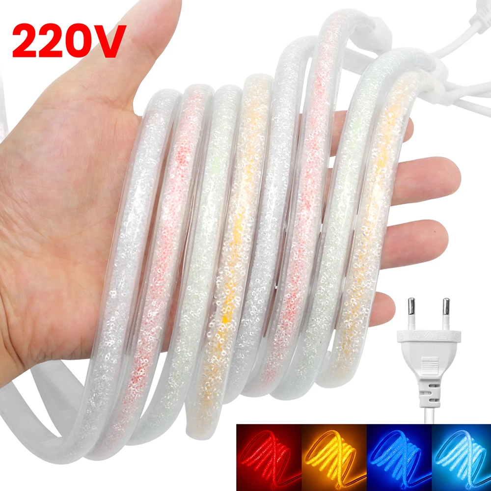 Luxury Crystal Style COB Neon Light White Blue Red Blue Green Strip Rope Lights for Hotel 220V EU/UK Power Plug Kit 288LEDs/m