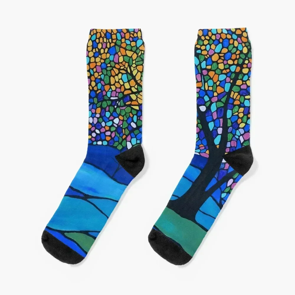 Stained glass painting Socks fashionable bright garter sheer funny sock Men's Socks Luxury Women's