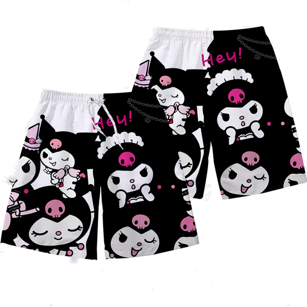 2025 New MINISO Kuromi Beach Pants Summer Men's and Women's Shorts Couple's Cute Casual Pants Oversized Loose Beach Sleepers