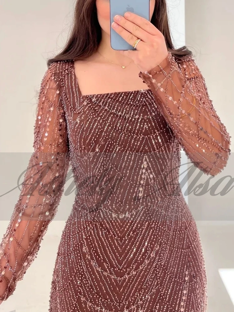A2242 우아한 긴팔 웨딩 게스트 파티 드레스 여성 사우어 넥 진주 머메이드 정장 이브닝웨어 베스티도 프롬 맞춤 제작