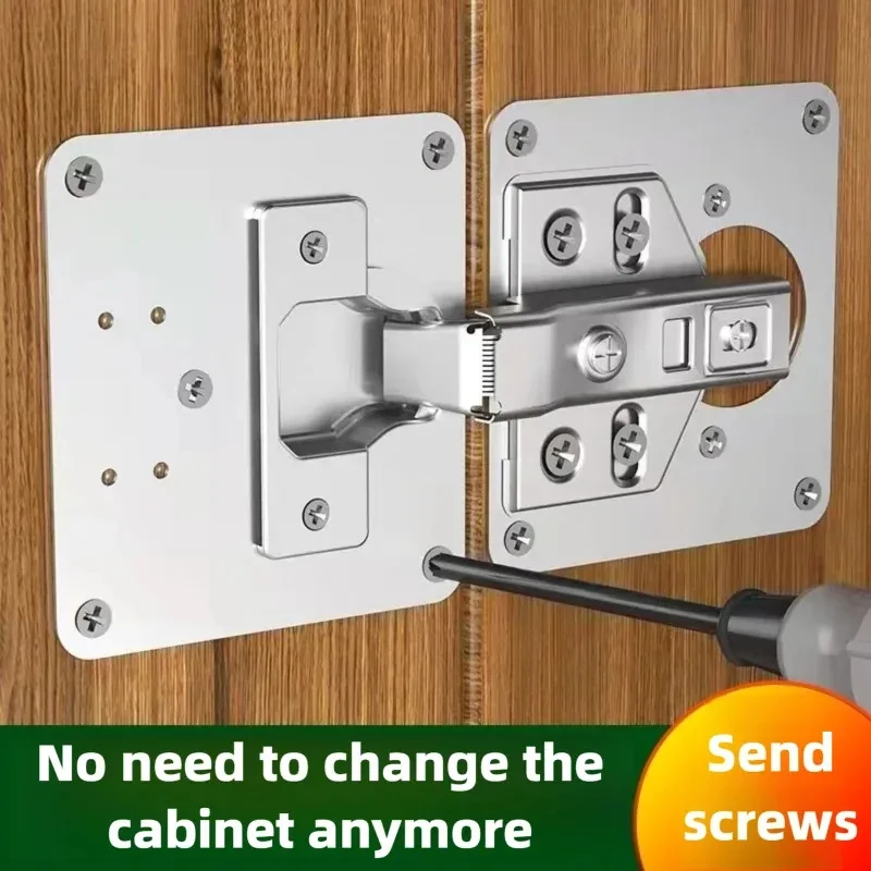 No-Drill Kitchen Cabinet Door Hinge Repair Plate Kit, Flat Fixing Brace Brackets, Cupboard Door Hardware