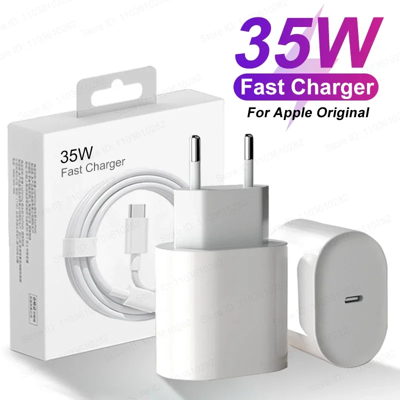 For Apple Original 35W Fast Charger For iPhone 17 16 Pro Max 15 14 13 12 11 USB-C Quick Charging 8 Plus Cable Phone Accessories