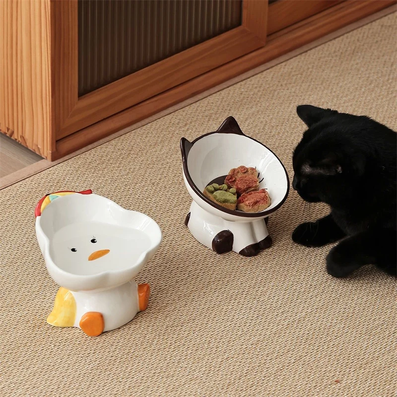 Cute Anti Knock Cat Dog Food Bowl Ceramic Material Protects The Cervical Spine Feeder for Dog Cat Drink Water and Eat Supplies