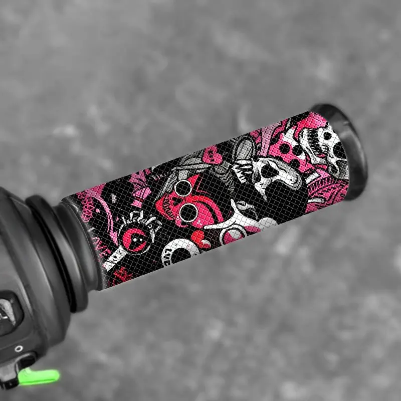 2Pcs/set Gothic Graffiti Skull Handlebar Stickers Waterproof Anti-Slip Decals for Motorcycle Bicycle Scratch Cover