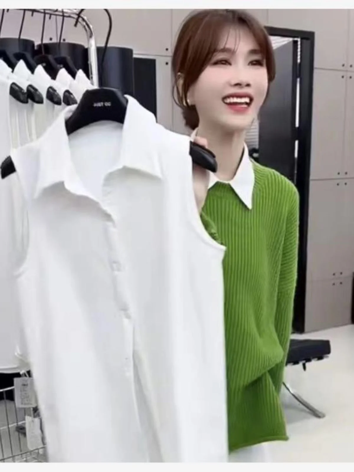 

Spring Summer New Korean Style Shirt Professional Vest Sleeveless Top Pure Color Autumn Shirt with Collar Base Shirt