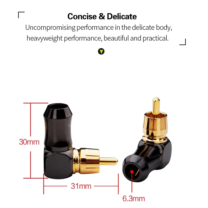 Conectores RCA para alto-falante de áudio e vídeo, adaptador de solda, cotovelo RCA, tipo L, adaptador de 90 graus, macho