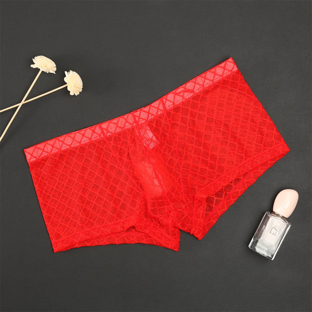 Men's Sexy Boxer Mesh Briefs Ultra Thin Pouch Transparent Underpants Man Boxershorts Fishnet Trunks Male Sports Shorts Bathsuit