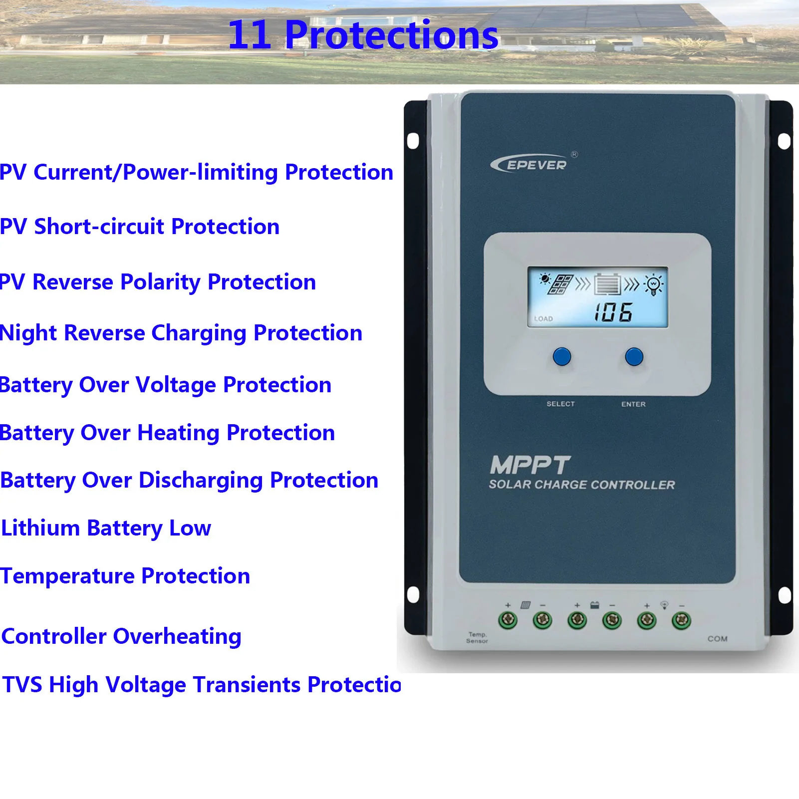 EPEVER 10A 20A MPPT Solar Charge Controller 12V 24V Auto Identify