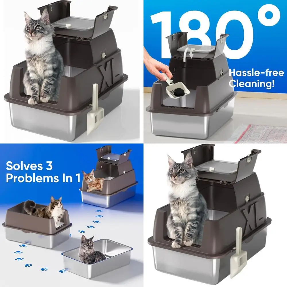 

Extra Large 24x16x18 Stainless Steel Cat Litter Box with Flip-Top, Odor-Free and Leak-Resistant for Large Cats