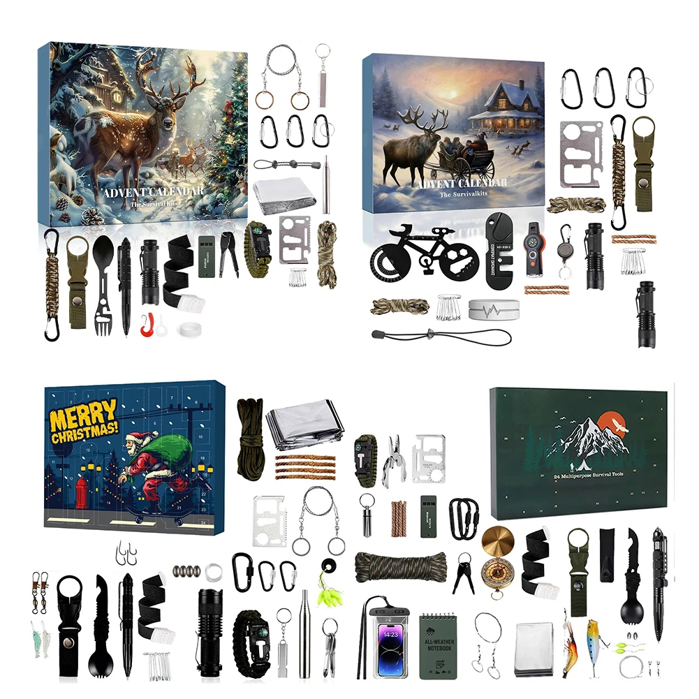 

24 Day Christmas Countdown Survival Kit for Men Adult with Cool Gadgets Survival Kit Advent Calendar for Outdoor Camping Fishing