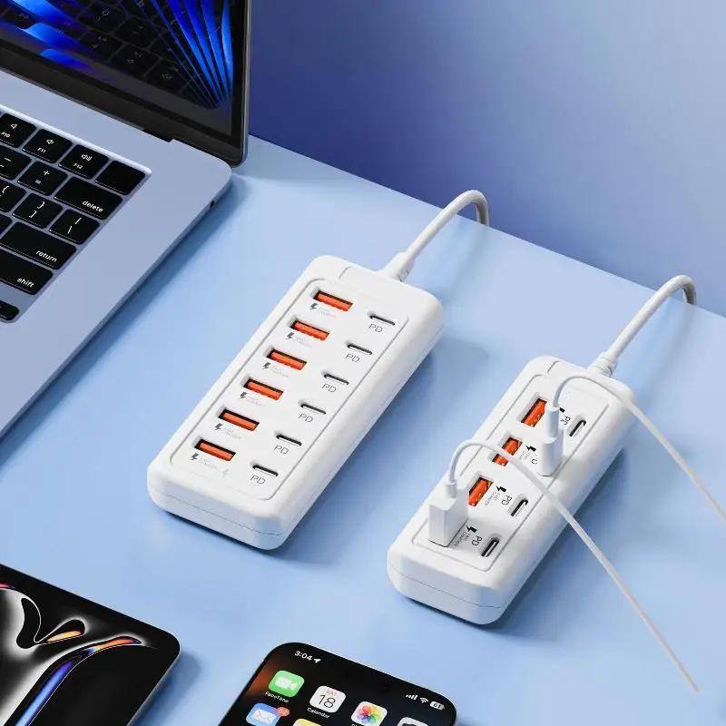 12 In 1 Multi Port Charging Station, 6 USB 6 Type C Fast Charger, Desktop Wall Power Strip Adapter for Phone Tablet Laptop