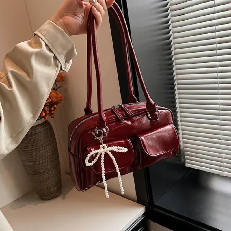 

Solid Sewing Thread Fashion Glossy PU Shoulder Bags Fashion Versatile Hand Bags 2025 Hot Sale Bags for Women Bolsas Femininas