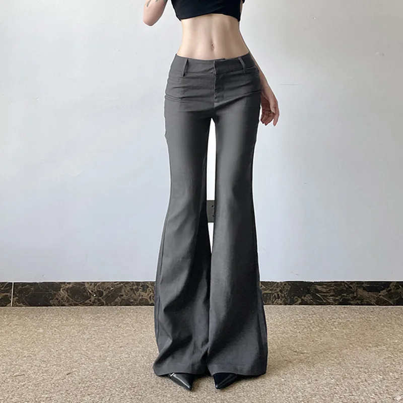 New basic solid color casual suit micro-pull pants low waist slim and thin Spice Girl versatile straight trousers