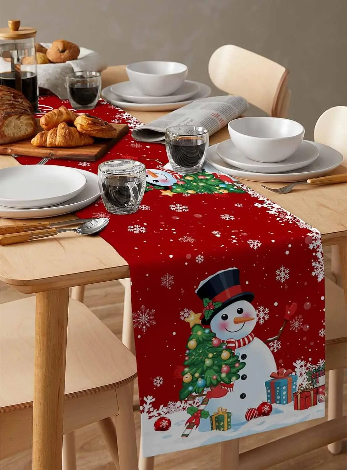 

Christmas Snowman Snowflake Linen Table Runners Dresser Scarf Decor Washable Kitchen Dining Table Runners Christmas Decorations
