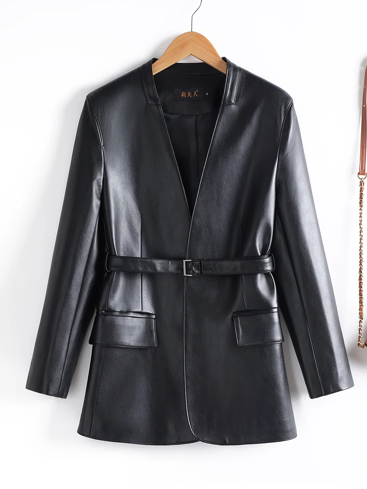   Giacca in Vera Pelle di Pecora Ning per Donna, Lunghezza Media, Slim Fit, Collezione Primavera 2025, Cappotto alla Moda