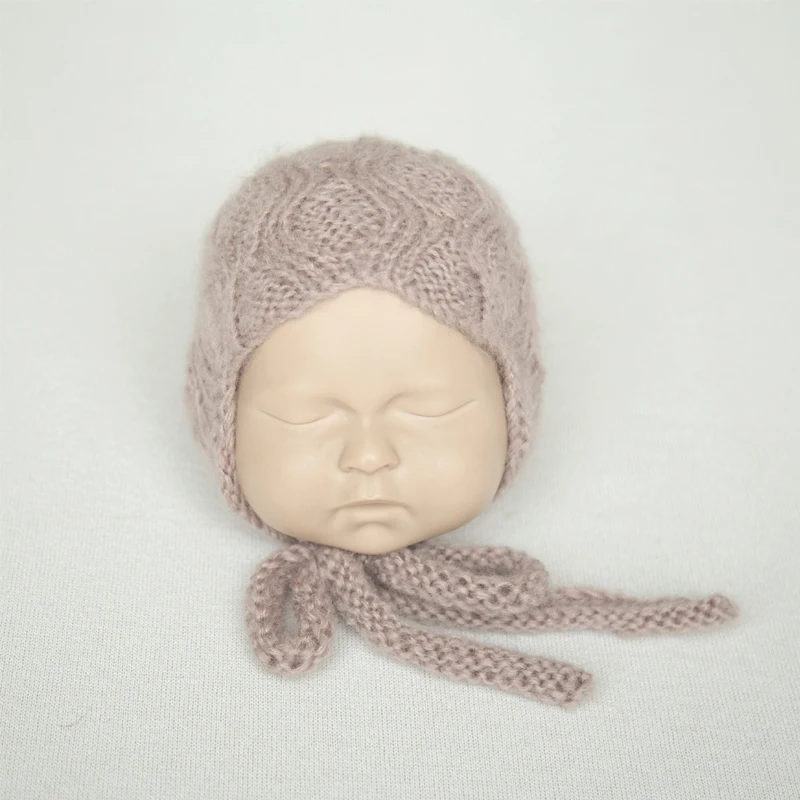 

Vintage Knitted Newborn Angola Bonnet Sitter Hat Photography Props Handmade Crochet Bonnet Photo Accessories