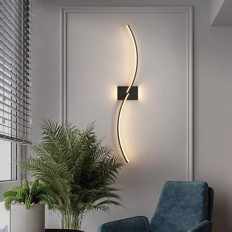 Simple Curve New Design Long Line Led Wall Lamp For Living Room Bedroom Corridor Staircase Hall Lights Home Decor Indoor Fixture