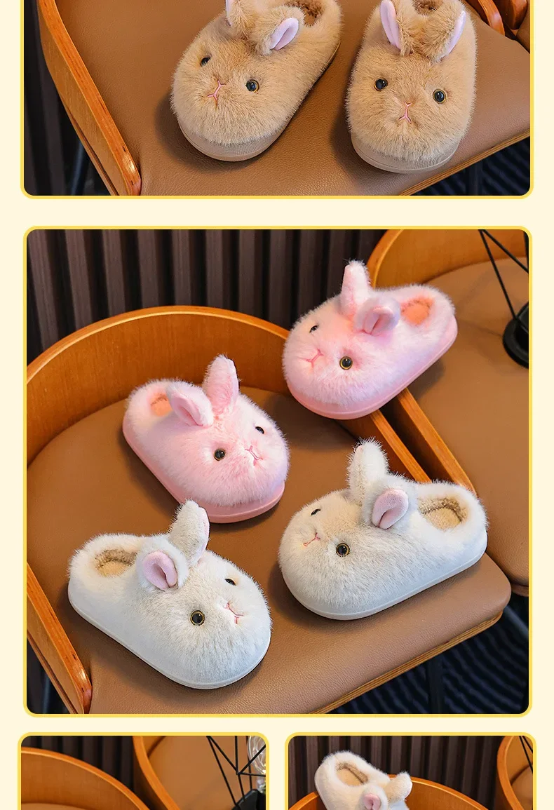 2026 Mädchen Herbst Winter Baumwoll-Hausschuhe Kinder Slip-On Warme Schuhe Niedlicher Hase Rutschfest Weich Bequem Plüsch Hausschuhe für drinnen – Detail 16