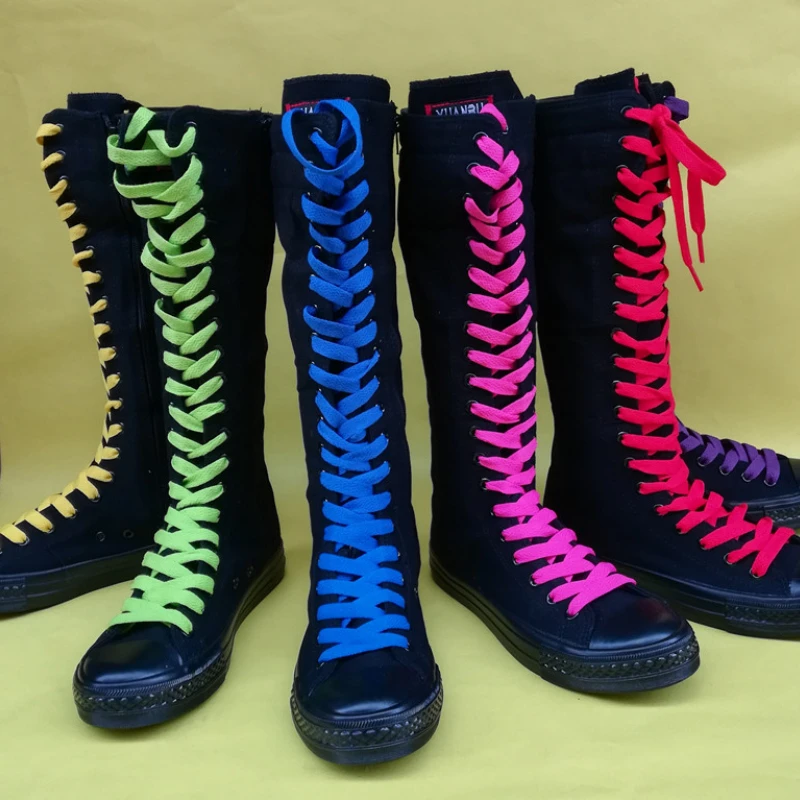 2026 New Spring autumn Women Shoes Canvas Casual High Top Shoes Long Boots Lace-Up Zipper Comfortable Flat boots sneakers