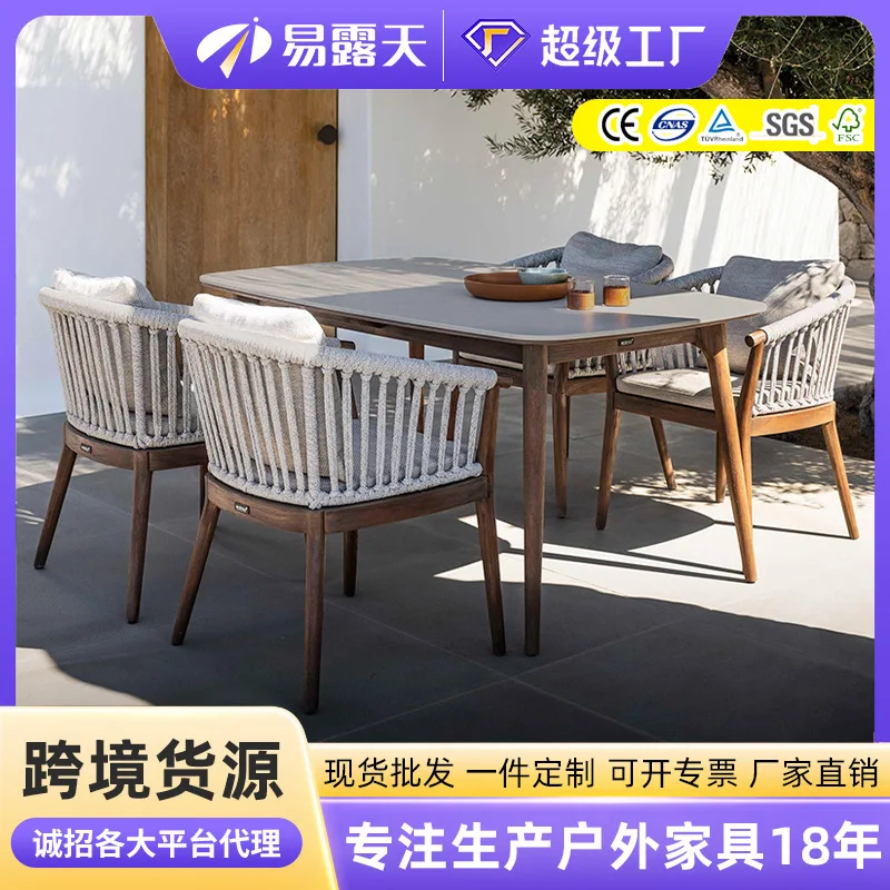 Nordic wabi style teak dining table and chairs household preservative wood teak furniture courtyard villa outdoor solid wood tab