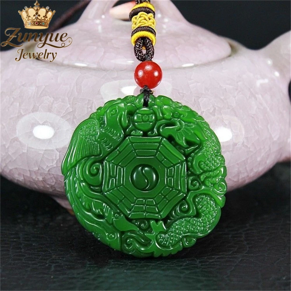 

Natural Hetian Jade Spinach Green Dragon And Phoenix Eight Trigrams Pendant Luxury Quality Jewelry Fashion Jewelry Charms Gift