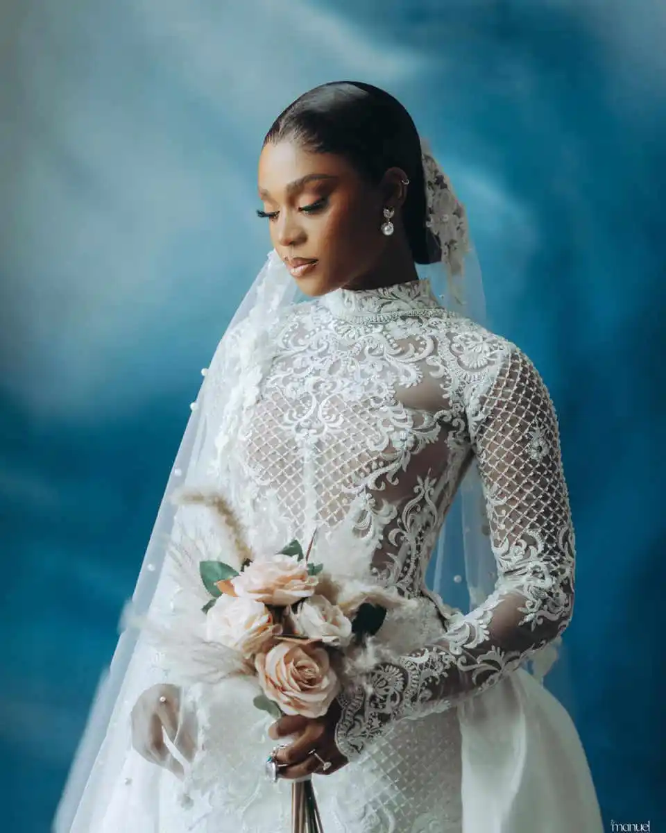 Elegante Zeemeermin Trouwjurk Hoge Hals 3D-Kant Bruidsjurken Glans Pailletten Applicaties Vestina De Novia Plus Size Aangepaste