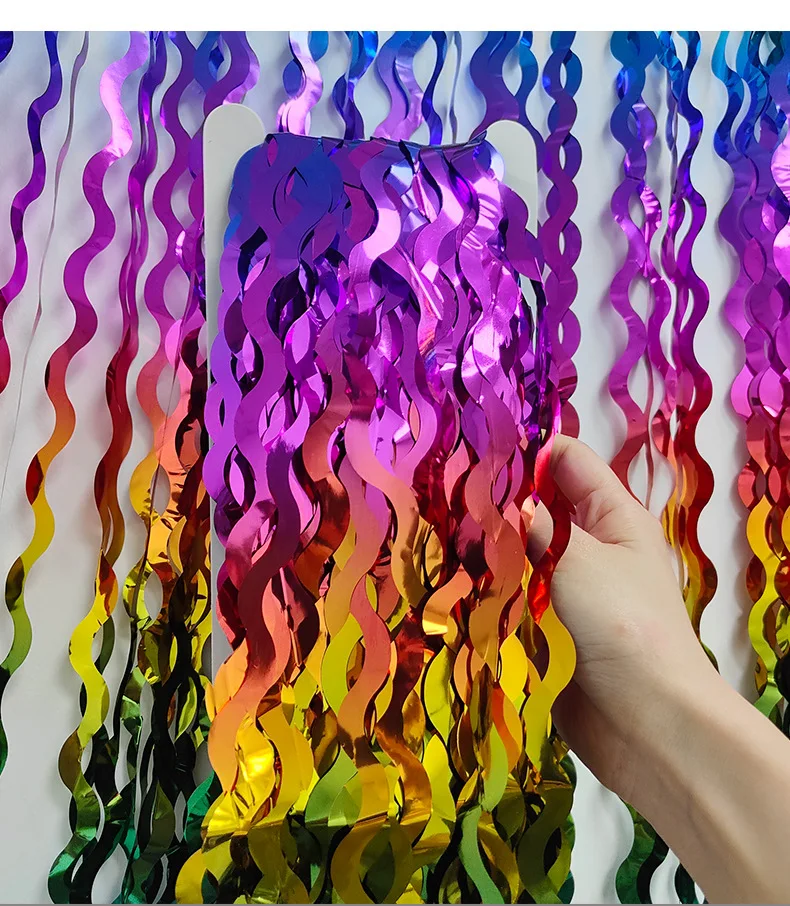 2 متر حفلة بهرج معدني احباط هامش الستائر خلفية لعيد ميلاد موجة قوس قزح الملونة حفلة صور المطر الستار ديكور الزفاف #5