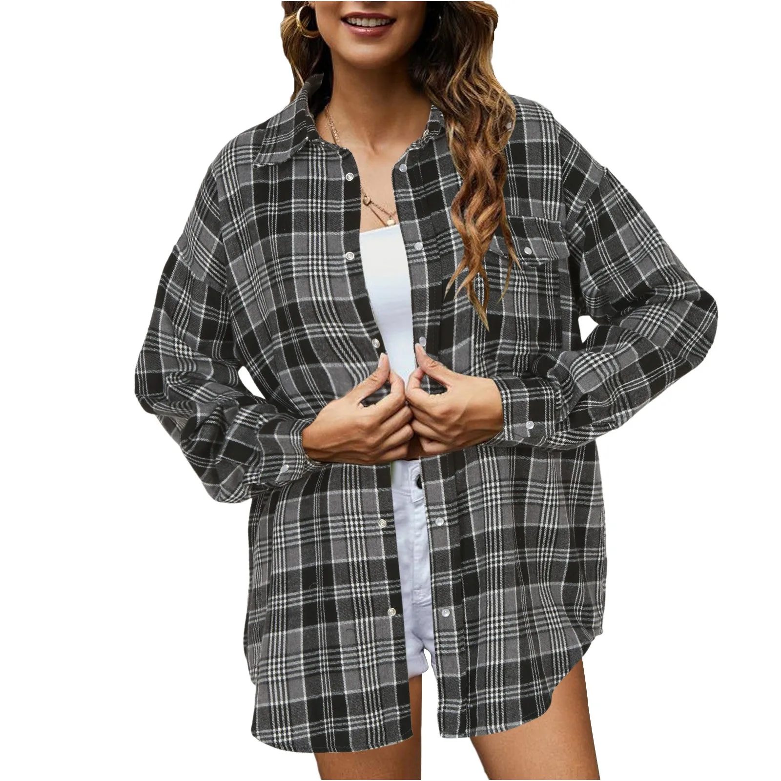 Women Plaid Button Down Shirts Long Sleeve Business Work Blouses With Pocket Soft Flannel Shirts Blouse Blusas Para Mujer