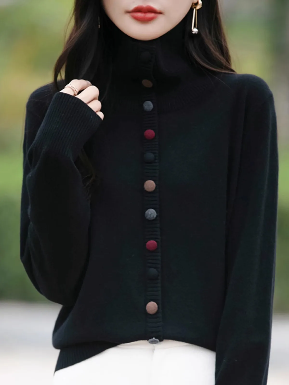 

Осень-зима Thiened вязаный открытый кардиган женский модный свободный верхняя одежда с высоким воротником свитер теплый пушистый длинный свековый экипаж...