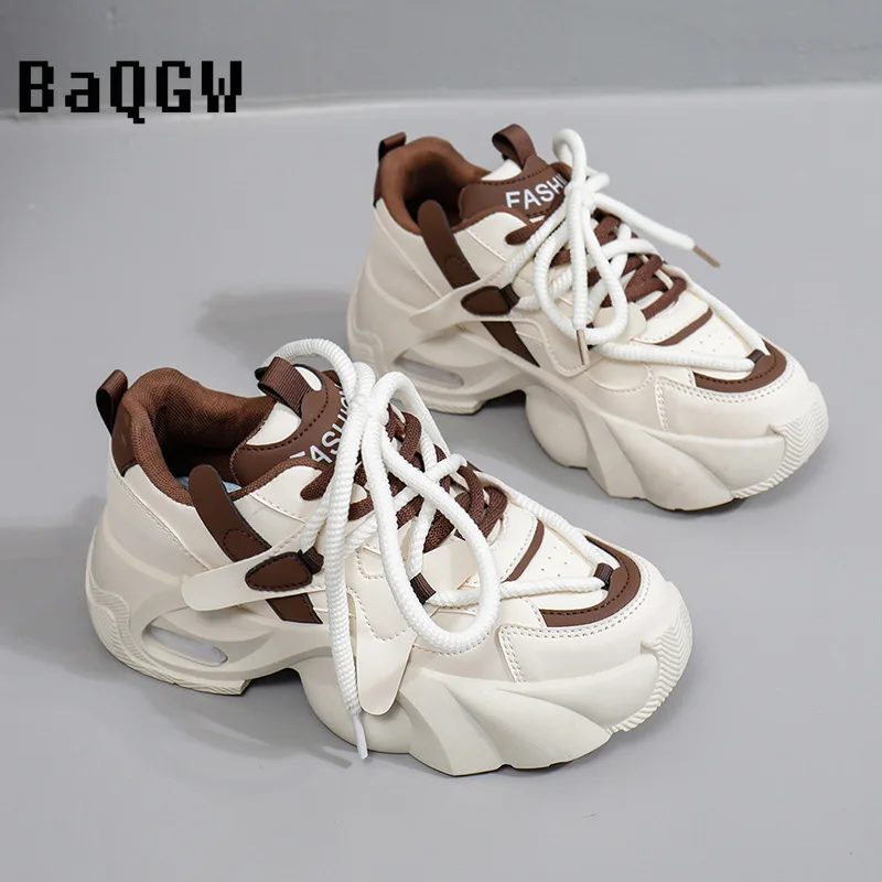 

Chunky Sneakers Women Spring Designer Shoes Fashion Casual Microfiber Leather Upper Increased Internal Platform Sport Shoes