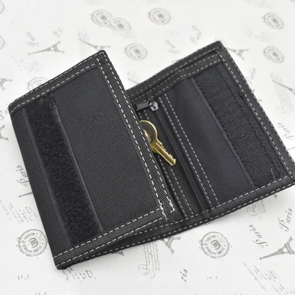 Touch Fastener Men's Short Wallet Leisure Multi-position Male Oxford Cloth Purse Contracted Durable 3 Fold Purse Daily Use