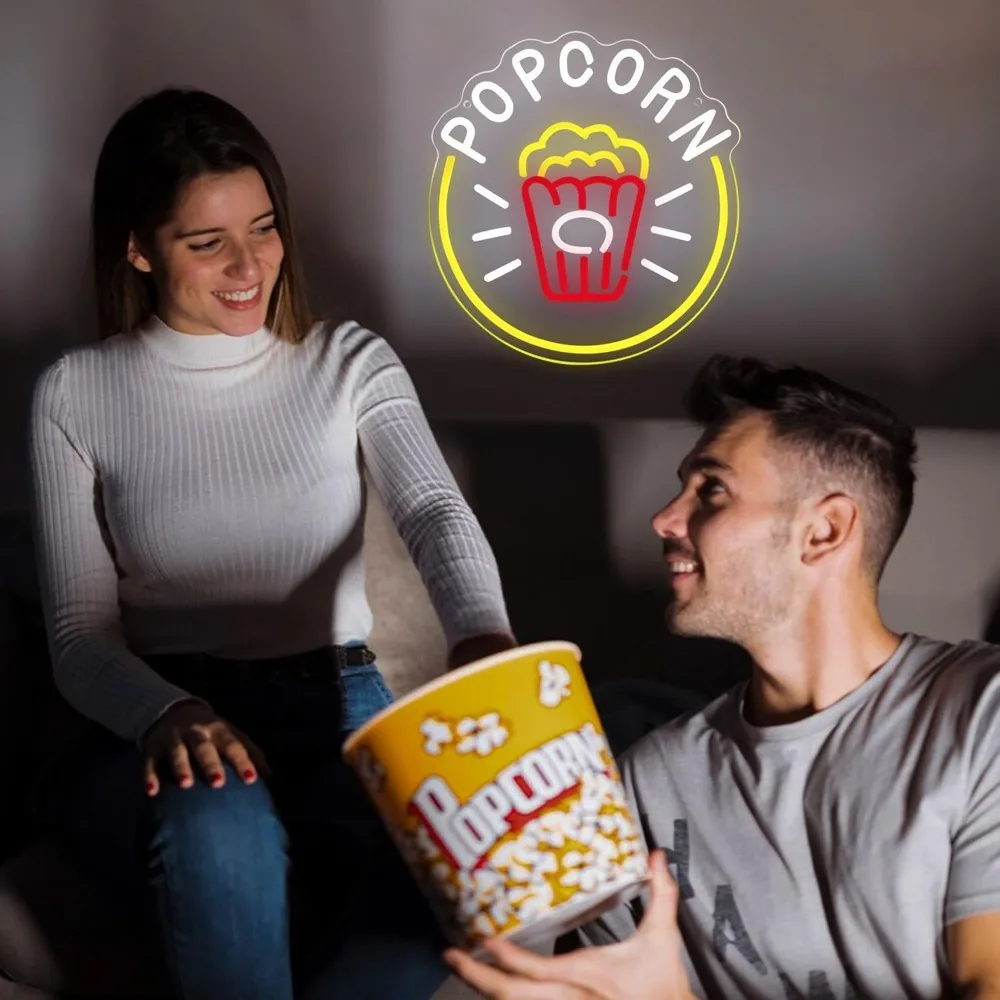 Popcorn Neon Sign,Dimmable LED Neon Light Home Theater Decor,for Popcorn Themed Party Kitchen Snack Decor,Gifts for Movie Lovers