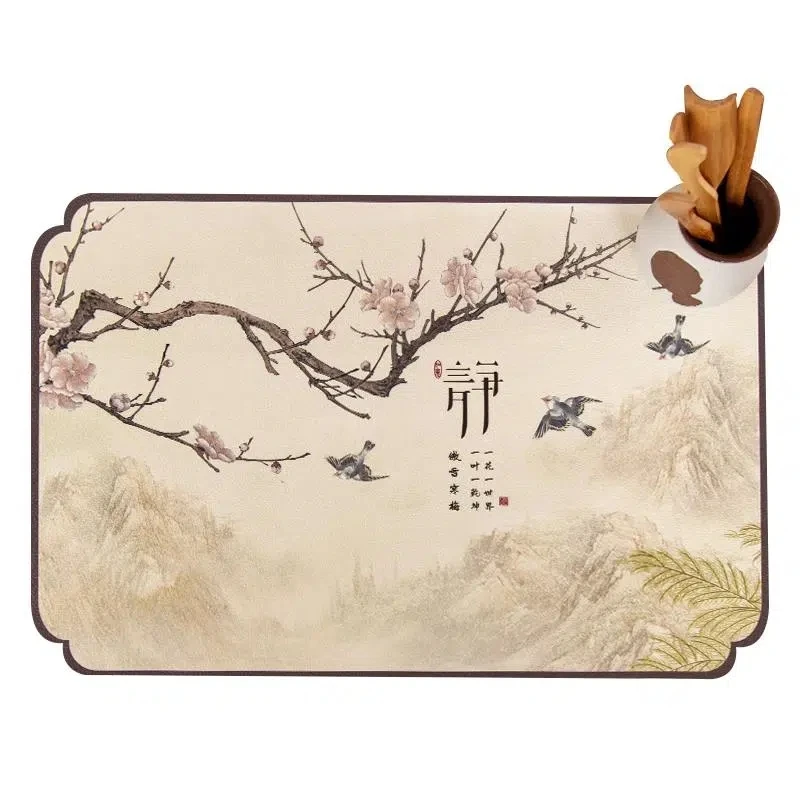 30x45cm neo Chinese Zen style place mat anti-scalding faux leather heat-insulating pads tea mats cup coasters pvc table mat