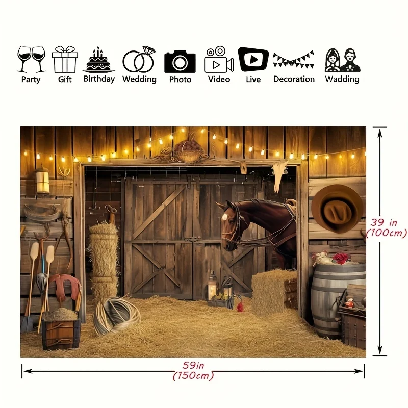 Wild West Horse Retro Wooden Board Cow Skull Decoration Photography Background Banner Photo Booth Studio