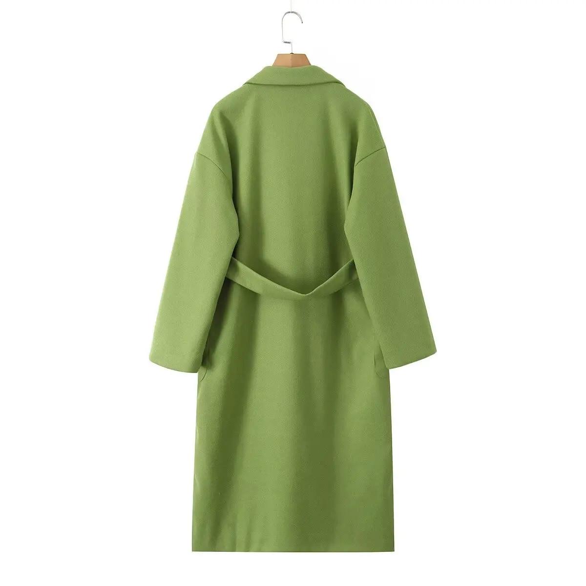 

ZBZA Autumn New Faionable Long Woolen Coat Women's Street Sle Versatile Belted Outerwear Polyester Fiber Long Sve