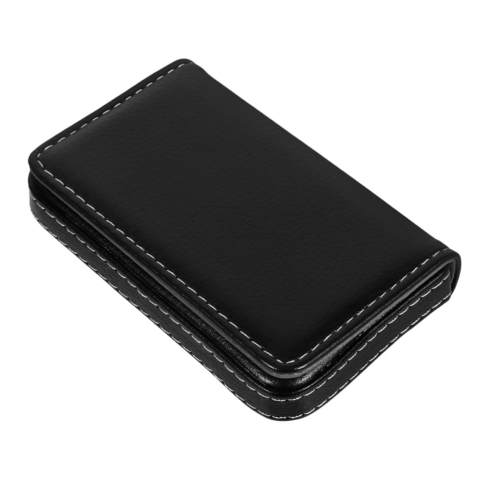 Compact Business Card Case Stainless Steel Frame Artificial Exterior Multi Holder for Men Women Credit Id