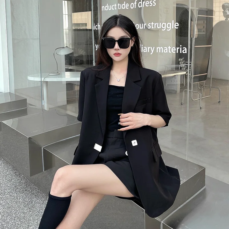 2023 Spring And Summer Black Suit Jacket Female After The Slit Design Sense Niche Casual Thin Fashion Suit Tops Female Jacket