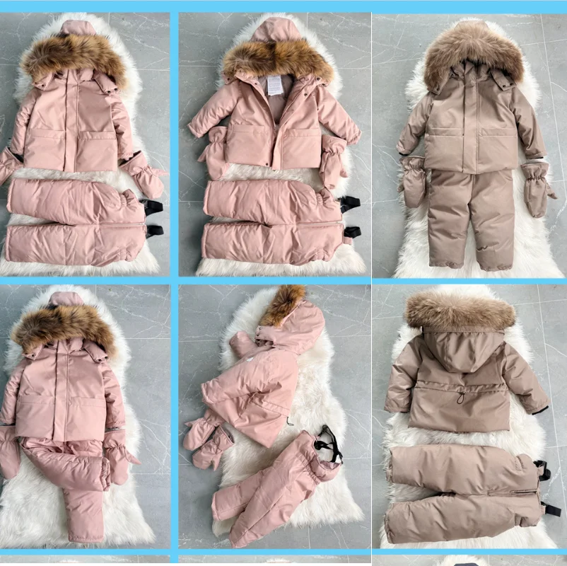 Children's Cotton Clothes And Pants Set 26 Winter New Solid Color Velvet Thickening Warm Boys And Girls One-piece Cotton Clothes