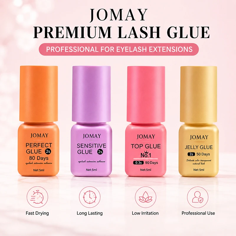 JOMAY Wimpernverlängerungskleber 0,3S-2S Extra Starker Wimpernkleber 8 Wochen Haltbarkeit Wimpernverlängerungszubehör Make-up für Profis
