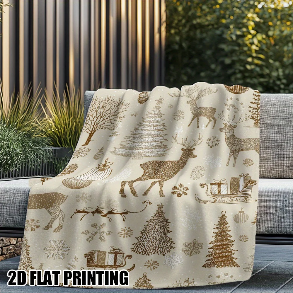 [بطانية عيد الميلاد فائقة النعومة] قطعة واحدة من بطانية عيد الميلاد الفاخرة فائقة النعومة - مشاهد الشتاء العتيقة مع الرنة ورقائق الثلج