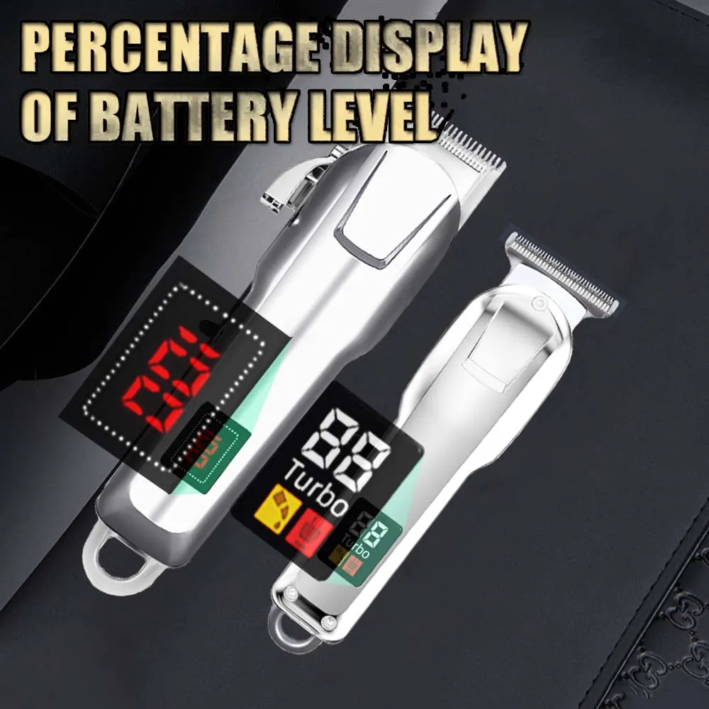 ماكينة قص الشعر الكهربائية اللاسلكية للرجال، مجموعة ماكينة حلاقة وتشذيب احترافية لمجموعة قص الشعر مع شاشة LED #2