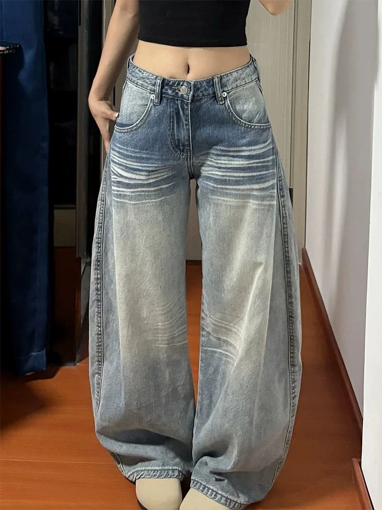 

Y2K Американские джинсы в стиле ретро, женские брюки с изогнутыми ножками, пряный стиль для девочек, широкие брюки, свободные утягивающие джинсы High Street, осень-весна