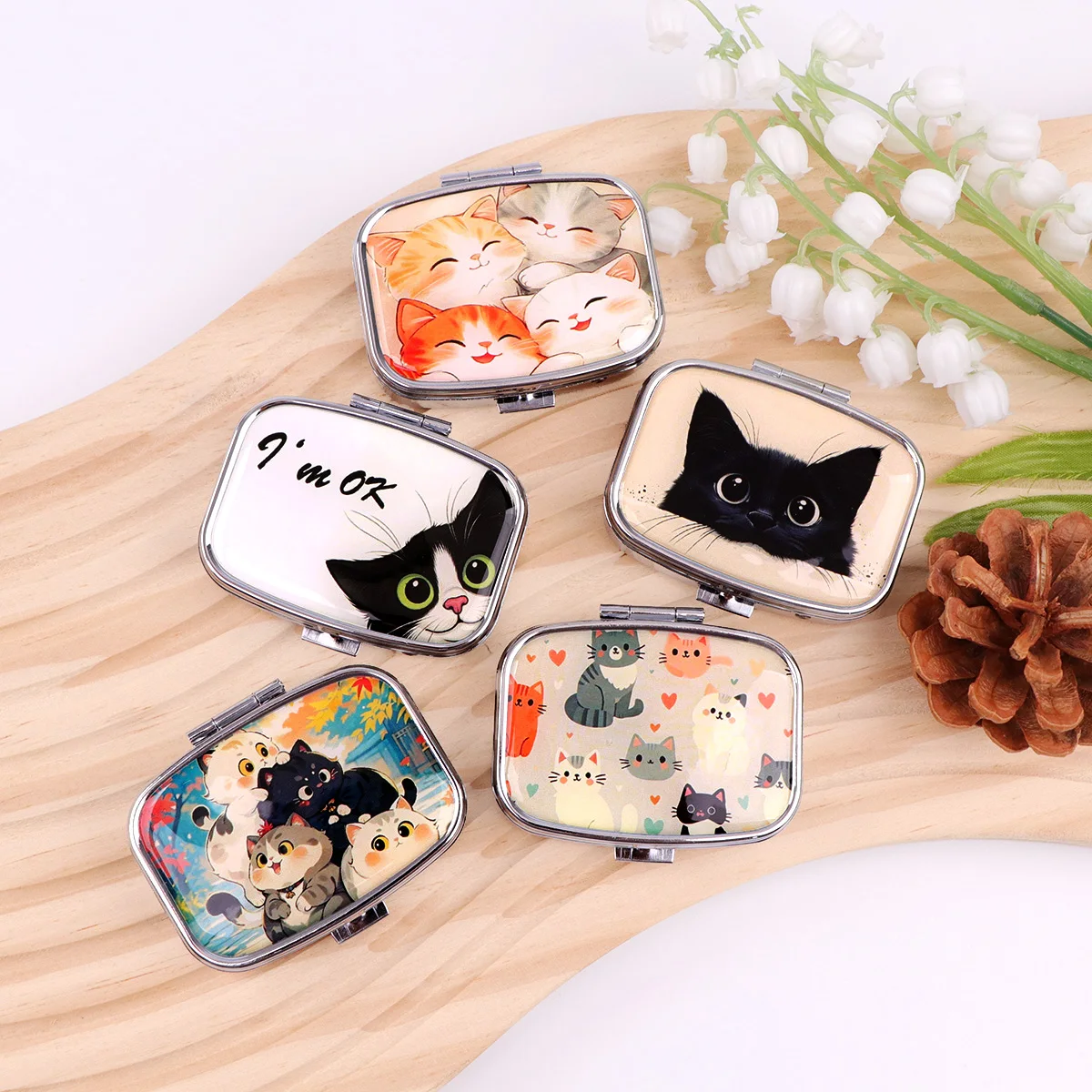 Cute Cat Pill Box 2-Compartment Medicine Pill Organizer Household Portable Medicine Storage Box Travel Accessories