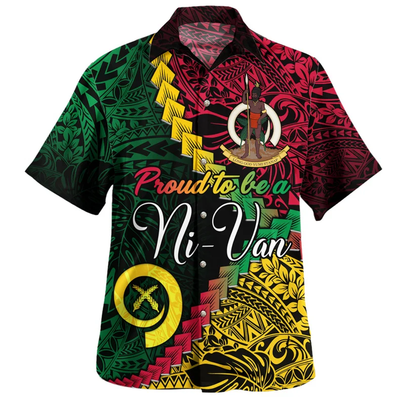 Summer Harajuku 3D Printing The Republic Of Vanuatu National Flag Shirts Vanuatu Emblem Graphic Short Shirts Men Fashion Blouses