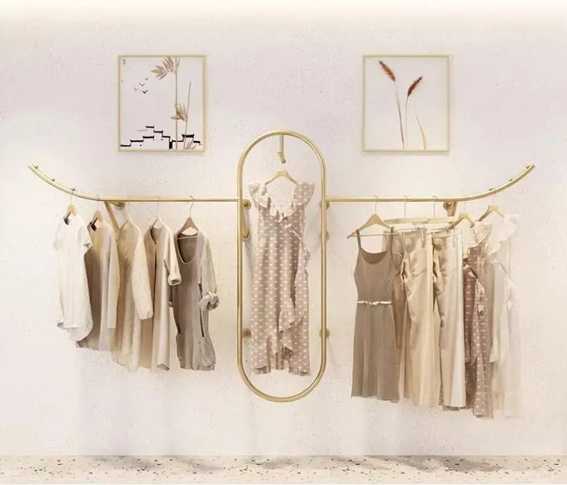 Clothing store display rack, women's clothing store shelf display rack, wall hanging clothes rack, special gold color