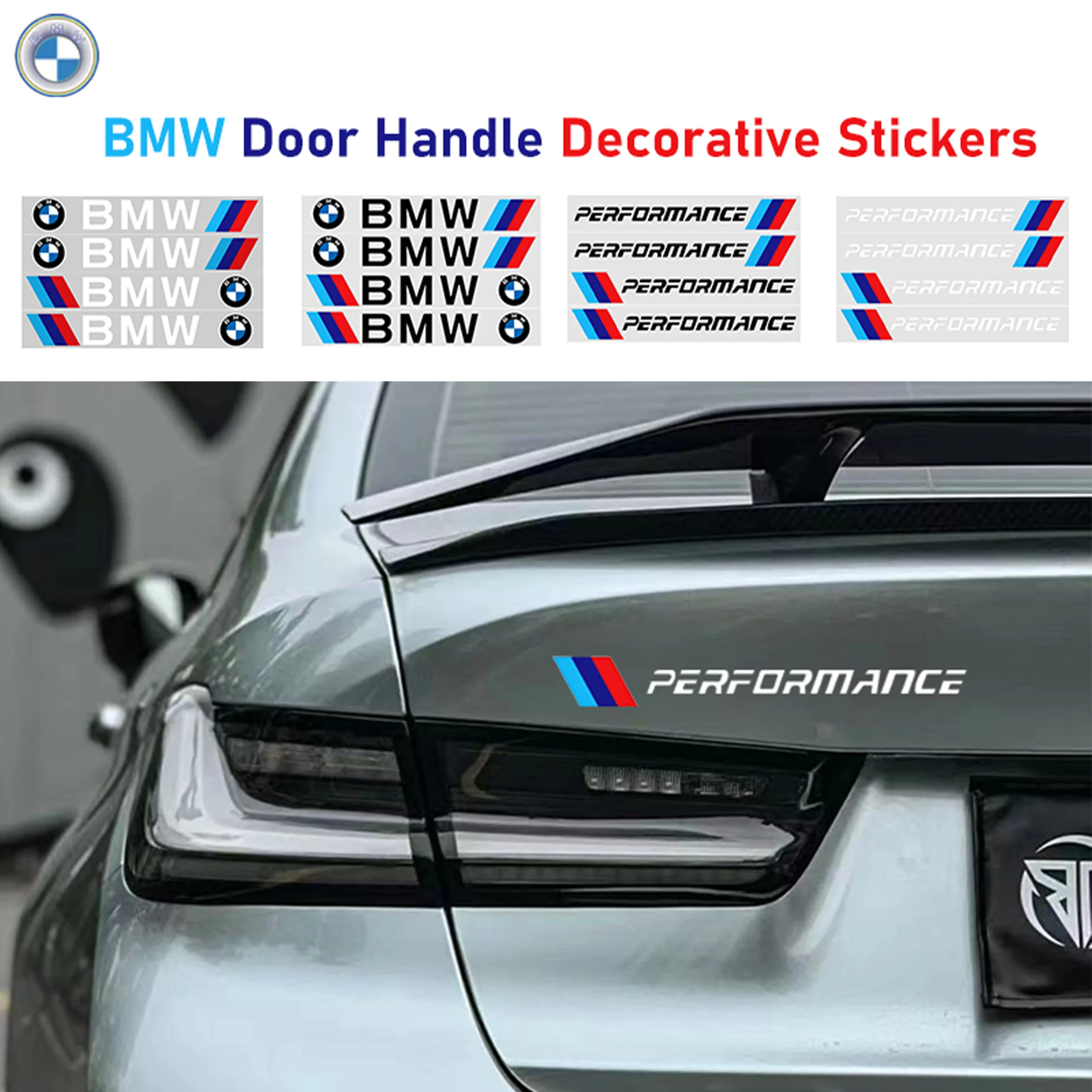 4pcs Car Styling Door Handle Stickers Tire Rear View Mirror Decals For BMW M Power M3 M4 M5 G42 G30 G20 E39 E36 E87 E53 G23 G22