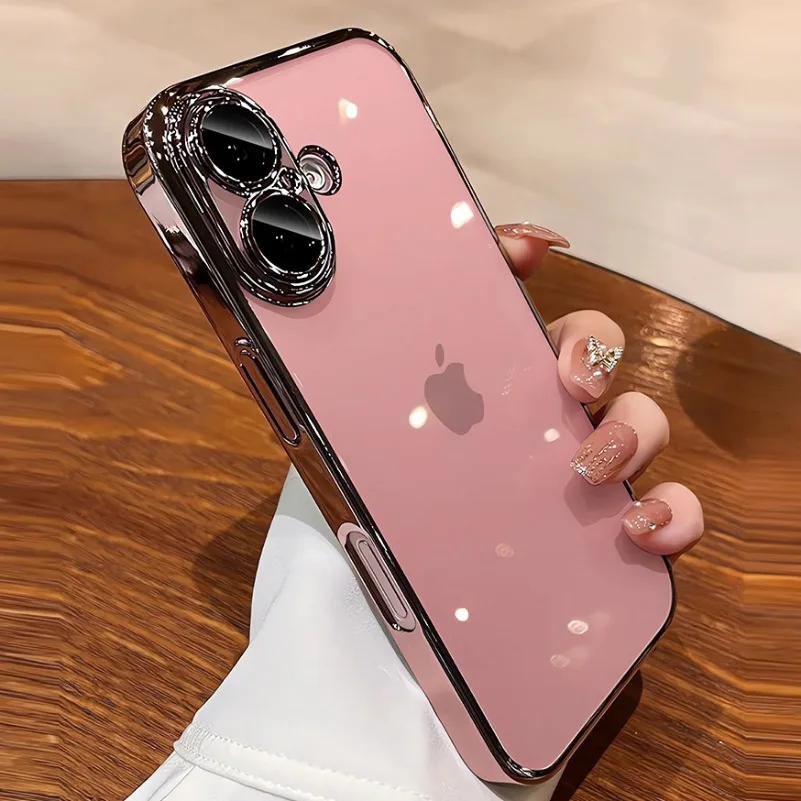 حافظة لهاتف آيفون 16 برو مطلية بالكهرباء شفافة رفيعة للغاية من مادة البولي يوريثان الحراري لهاتف آيفون 15 14 13 12 11 Pro Max 16 Plus Xs Xr